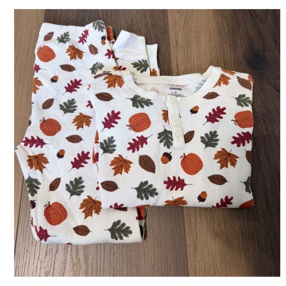 Gymboree Kids Size 8 Organic‎ Cotton Thermal Pajamas Set of 3 Fall Winter Prints